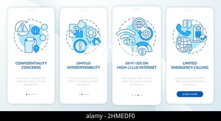 UCaaS risks blue onboarding mobile app screen Stock Vector