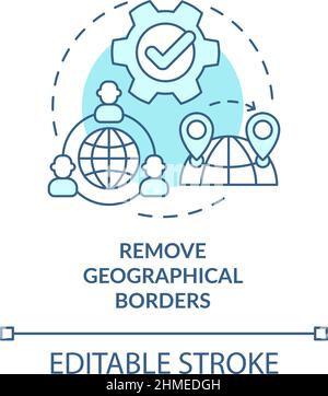 Remove geographical borders turquoise concept icon Stock Vector