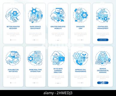 UCaaS blue onboarding mobile app screen set Stock Vector