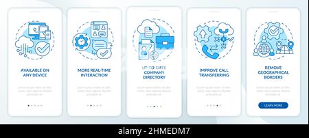 UCaaS benefits blue onboarding mobile app screen Stock Vector