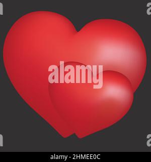 two red three-dimensional hearts, 3-d Vector illustration Stock Vector
