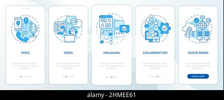 UCaaS functions blue onboarding mobile app screen Stock Vector