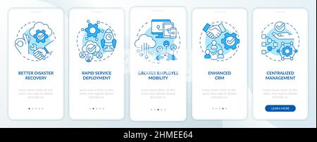 UCaaS advantages blue onboarding mobile app screen Stock Vector