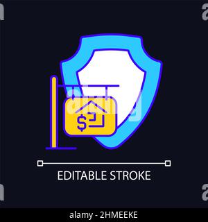 House selling insurance RGB color icon for dark theme Stock Vector