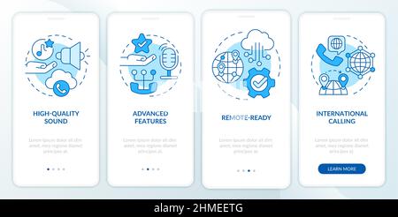 Benefits of VOIP blue onboarding mobile app screen Stock Vector