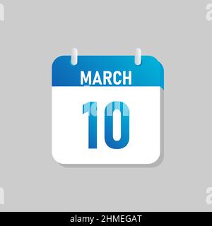 White daily calendar Icon March in a Flat Design style. Easy to edit Isolated vector Illustration. Stock Vector