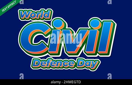 world civil defence day text effect Stock Vector