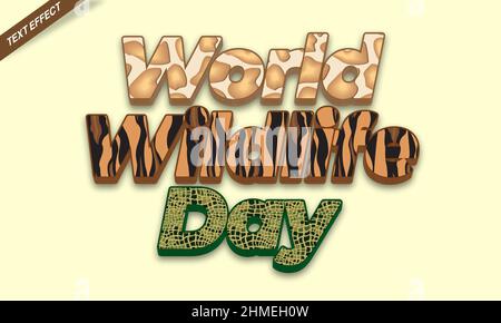 world wildlife day text effect design Stock Vector