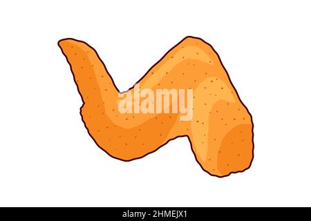 Fried crispy chicken wing. Cartoon roasted fast food isolated vector eps illustration Stock Vector