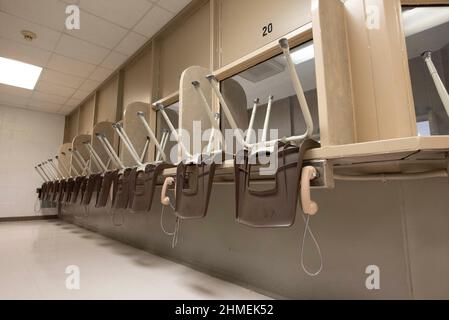 Gatesville, Texas USA October 19, 2016: The unused visiting area in the Murray Unit of the Texas Department of Corrections (TDCJ). The all-women's prison houses hundreds of offenders from throughout Texas. ©Bob Daemmrich Stock Photo