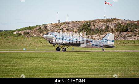 Gothenburg, Sweden - August 30 2008: Douglas DC-3C SE-CFP taxi at Säve Airport Stock Photo