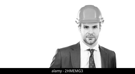 Engineering your dreams with us. Serious engineer portrait isolated on white. Architectural engineer Stock Photo