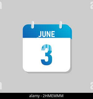 White daily calendar Icon June in a Flat Design style. Easy to edit Isolated vector Illustration. Stock Vector