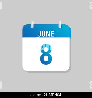 White daily calendar Icon June in a Flat Design style. Easy to edit Isolated vector Illustration. Stock Vector