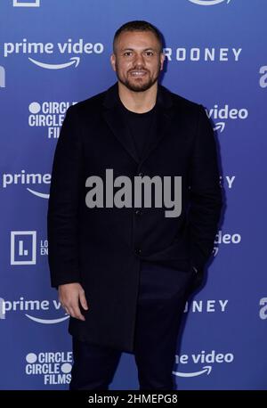 Former Manchester United player Wes Brown arrives for the world premiere of   Prime Video's Rooney at Home, 2 Tony Wilson Place, Manchester. Picture  date: Wednesday February 9, 2022 Stock Photo - Alamy