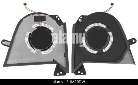 laptop fan, active cooling system, spare parts for a computer, isolated on a white background, view from two sides Stock Photo