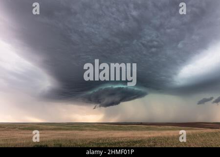 Dramatic clouds from a supercell storm over a field near Sidney, Montana, USA Stock Photo