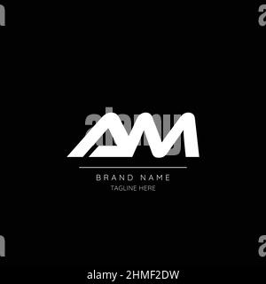 Minimal style white and black color letter AM initial based logo. Stock Vector