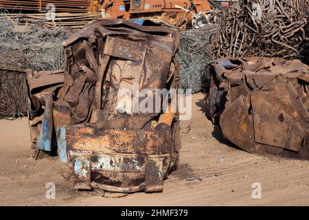 Cube of car sheet metal, Crushed car in cube, Scrap heap with metal, Aluminium waste, Metal scrap, Scrap yard, Scrapping Stock Photo