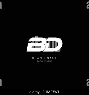Minimal style icon in black and white color letter BD initial based logo. Stock Vector