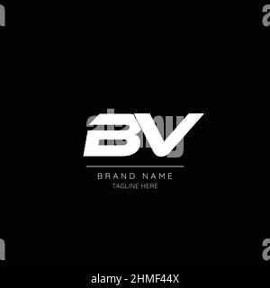 Minimal style icon in black and white color letter BV initial based logo. Stock Vector