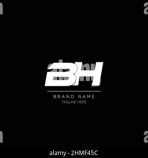 Minimal style icon in black and white color letter BH initial based logo. Stock Vector