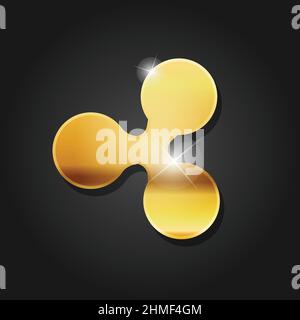 Golden shiny ripple icon badge symbol vector image. Golden digital cryptocurrency coin. Electronics finance money symbol. Stock Vector