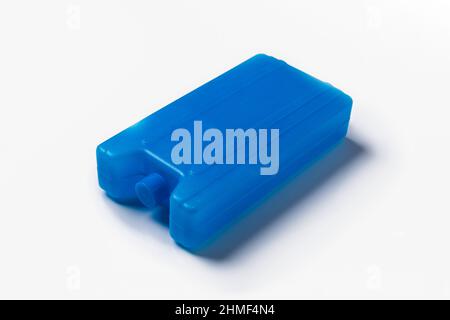 A container with refrigerant for a refrigerator bag insulated on a white background, Cold storage batteries, isolate. Stock Photo