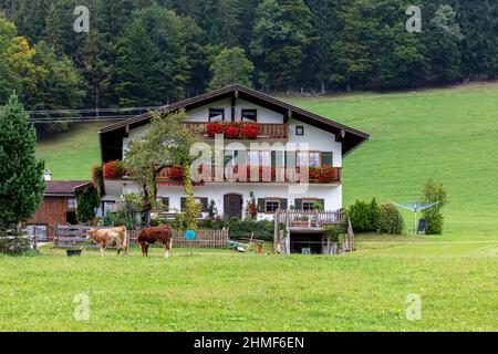 Farm with holiday flats in Berchtesgadener Land, Berchtesgaden, Bavaria, Germany Stock Photo