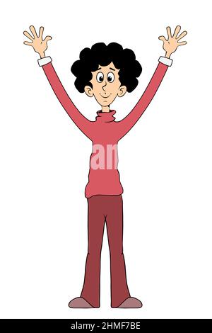 cartoon man with arms raised. illustration isolated on white Stock Photo