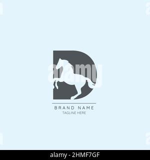 Logo template letter D with HORSE symbol incorporated. Negative Space abstract Style Modern Vector Editable. Stock Vector