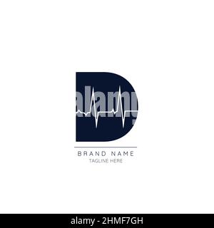Logo template letter D with HEARTBEAT symbol incorporated. Negative Space abstract Style Modern Vector Editable. Stock Vector