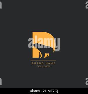 Logo template letter D with BEAR symbol incorporated. Negative Space abstract Style Modern Vector Editable. Stock Vector