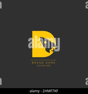 Logo template letter D with rocket symbol incorporated. Negative Space abstract Style Modern Vector Editable. Stock Vector