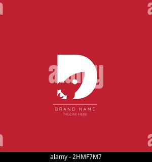 Logo template letter D with rocket symbol incorporated. Negative Space abstract Style Modern Vector Editable. Stock Vector
