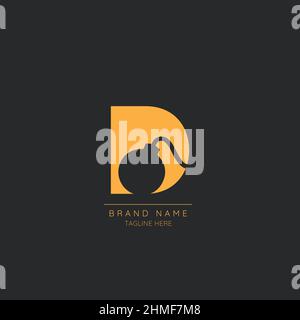 Logo template letter D with BOMB symbol incorporated. Negative Space abstract Style Modern Vector Editable. Stock Vector