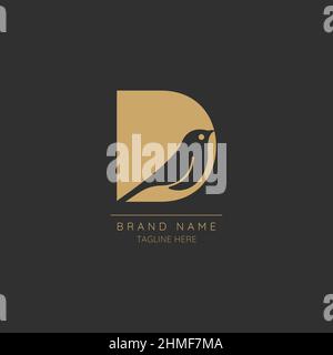 Logo template letter D with BIRD symbol incorporated. Negative Space abstract Style Modern Vector Editable. Stock Vector