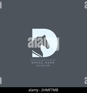 Logo template letter D with HORSE symbol incorporated. Negative Space abstract Style Modern Vector Editable. Stock Vector