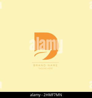 Logo template letter D with LEAF symbol incorporated. Negative Space abstract Style Modern Vector Editable. Stock Vector