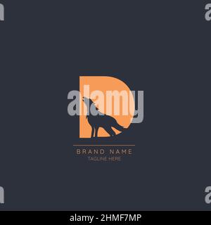 Logo template letter D with WOLF symbol incorporated. Negative Space abstract Style Modern Vector Editable. Stock Vector