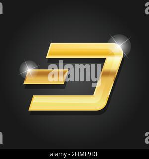 Golden shiny dash icon badge symbol vector image. Golden digital cryptocurrency coin. Electronics finance money symbol. Stock Vector