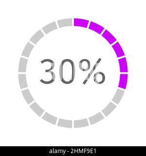 Round loading bar with 30 percent filled interface. Buffering, transfer, progress, waiting or downloading symbol. Infographic element for website. Vector flat illustration Stock Vector