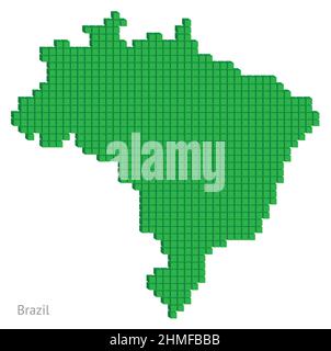 Dotted green colored map plan vector illustration graphic with small cubes geographical map of Brazil Stock Vector