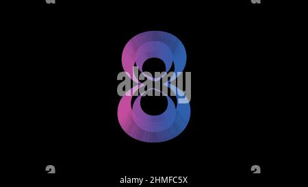 number eight, digital symbol, Very Peri gradient neon light glowing in the dark.  Stock Vector
