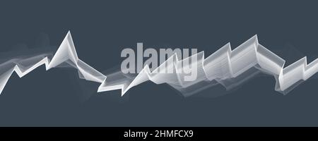 Abstract broken translucent colorless complex polyline on gray background. Wide vector graphic pattern Stock Vector
