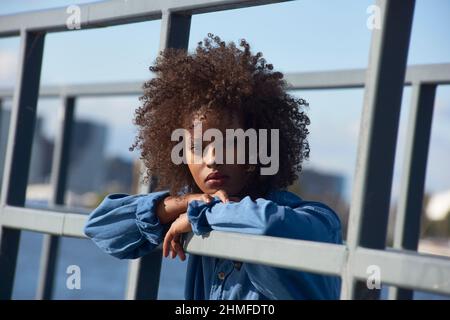 Portrait of a young black female with big afro hair Stock Photo