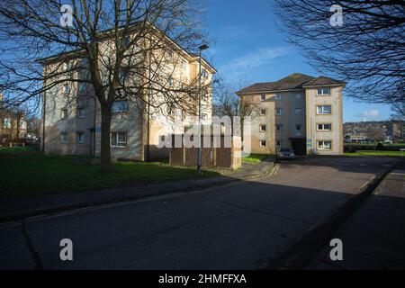 Mainway, Lancaster, United Kingdom. 9th Feb, 2022. The acquisition of the empty Skerton High Scool which sits adjacent to the Mainway estate is seen as a key element of the re-development of the 1960 estate. The city council cabinet have also approved the accelerated Phase 1 which will see the modernisation of Lune and Derby Houses flats Derby and Lune House Credit: PN News/Alamy Live News Stock Photo