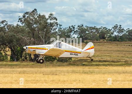 Piper Model PA-25-235/A1  Pawnee Glider Tow Plane taking off at Lake Keepit Soaring Club Gunnedah Australia. Stock Photo