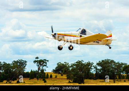 Piper Model PA-25-235/A1  Pawnee Glider Tow Plane taking off at Lake Keepit Soaring Club Gunnedah Australia. Stock Photo