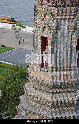 Wat Arun, buddhist temple by the Chao Phraya River, Bangkok, Thailand. Named the temple of dawn because it reflects the morning light off the surfaces Stock Photo